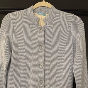 J. McLaughlin Blue and Cream Herringbone Coat